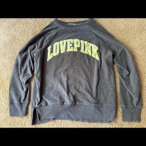PINK sweater, Size XS Grey with green lettering